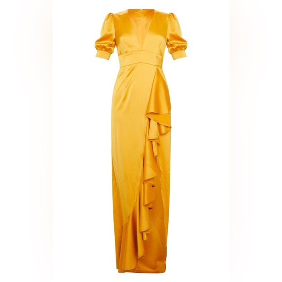 Pretty little thing mustard satin frill maxi dress - Picture 2 of 13